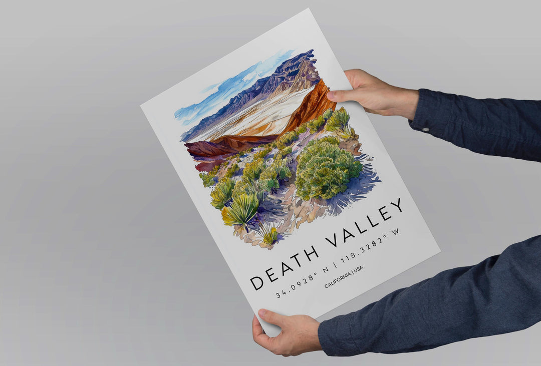 Death Valley Watercolor Poster Death Valley California Travel Print Wall Art Death Valley Home Decor Death Valley Gift Art Lovers Desert