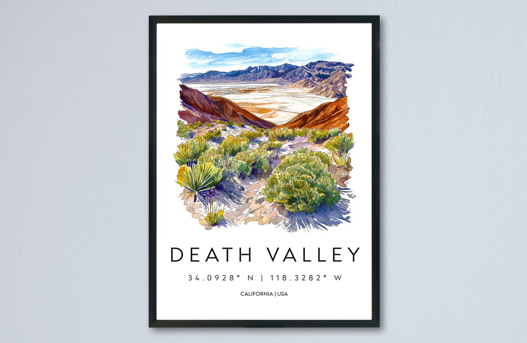 Death Valley Watercolor Poster Death Valley California Travel Print Wall Art Death Valley Home Decor Death Valley Gift Art Lovers Desert