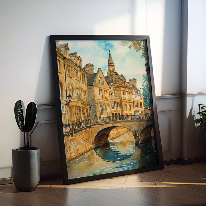 Bath Watercolor Poster Bath Travel Print England Wall Art Roman Baths Decor Georgian Architecture Cityscape Historic UK Scene Print