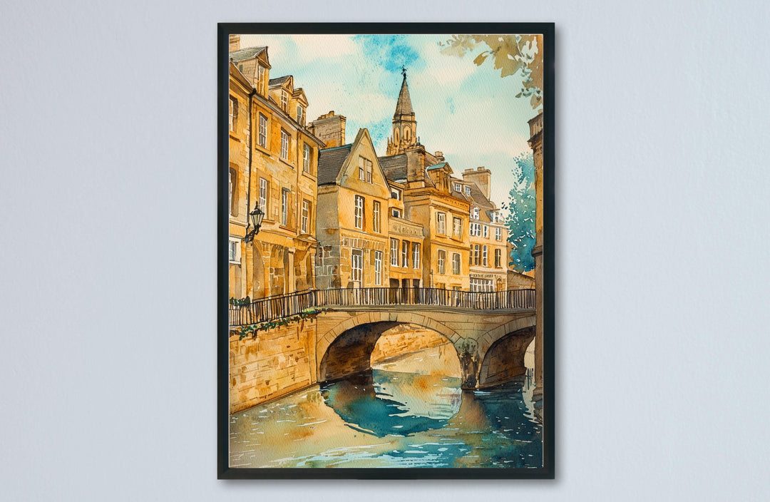 Bath Watercolor Poster Bath Travel Print England Wall Art Roman Baths Decor Georgian Architecture Cityscape Historic UK Scene Print