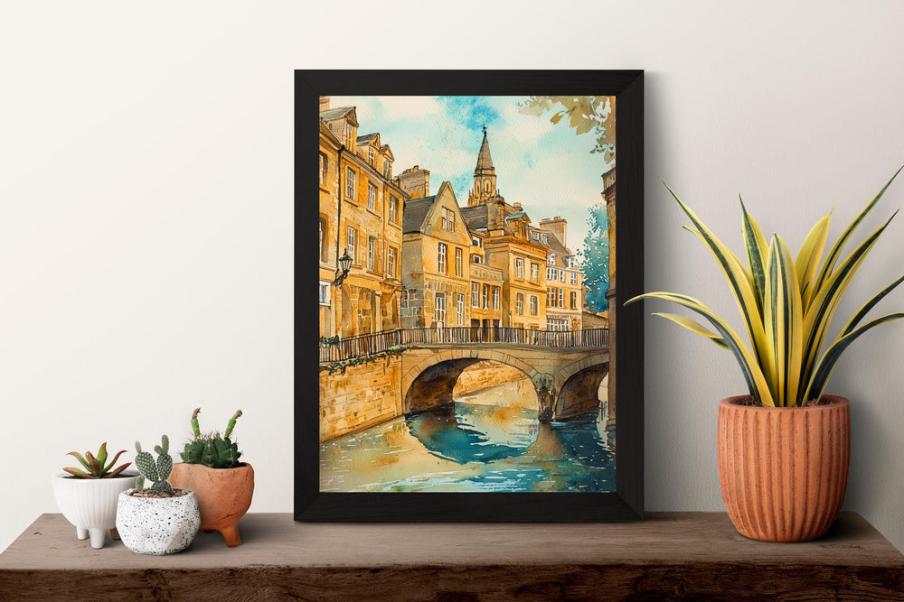 Bath Watercolor Poster Bath Travel Print England Wall Art Roman Baths Decor Georgian Architecture Cityscape Historic UK Scene Print