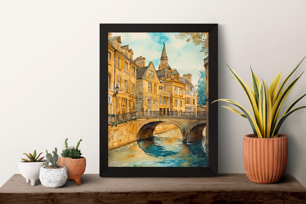 Bath Watercolor Poster Bath Travel Print England Wall Art Roman Baths Decor Georgian Architecture Cityscape Historic UK Scene Print