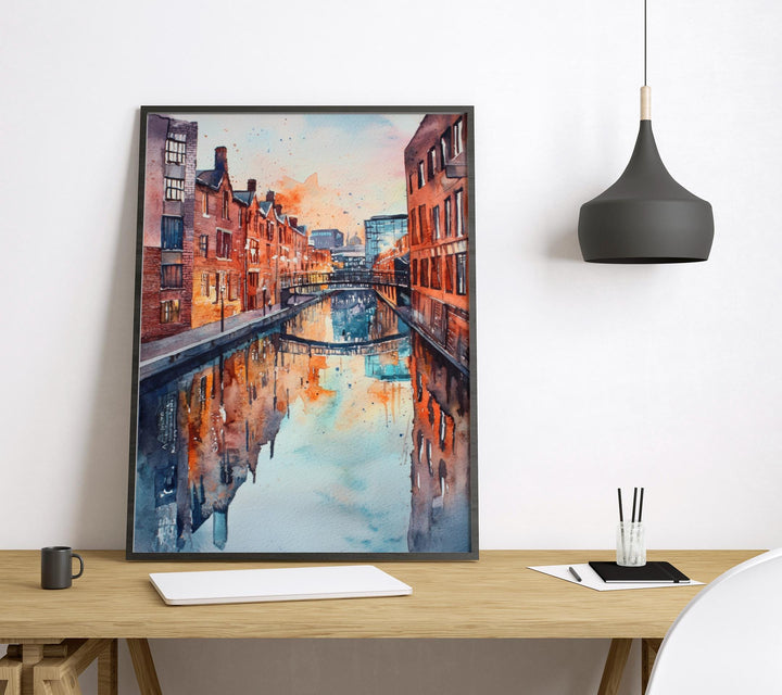 Birmingham Watercolor Poster Birmingham Travel Print England Wall Art Birmingham City Decor Urban Skyline Canal Architecture Scene Print