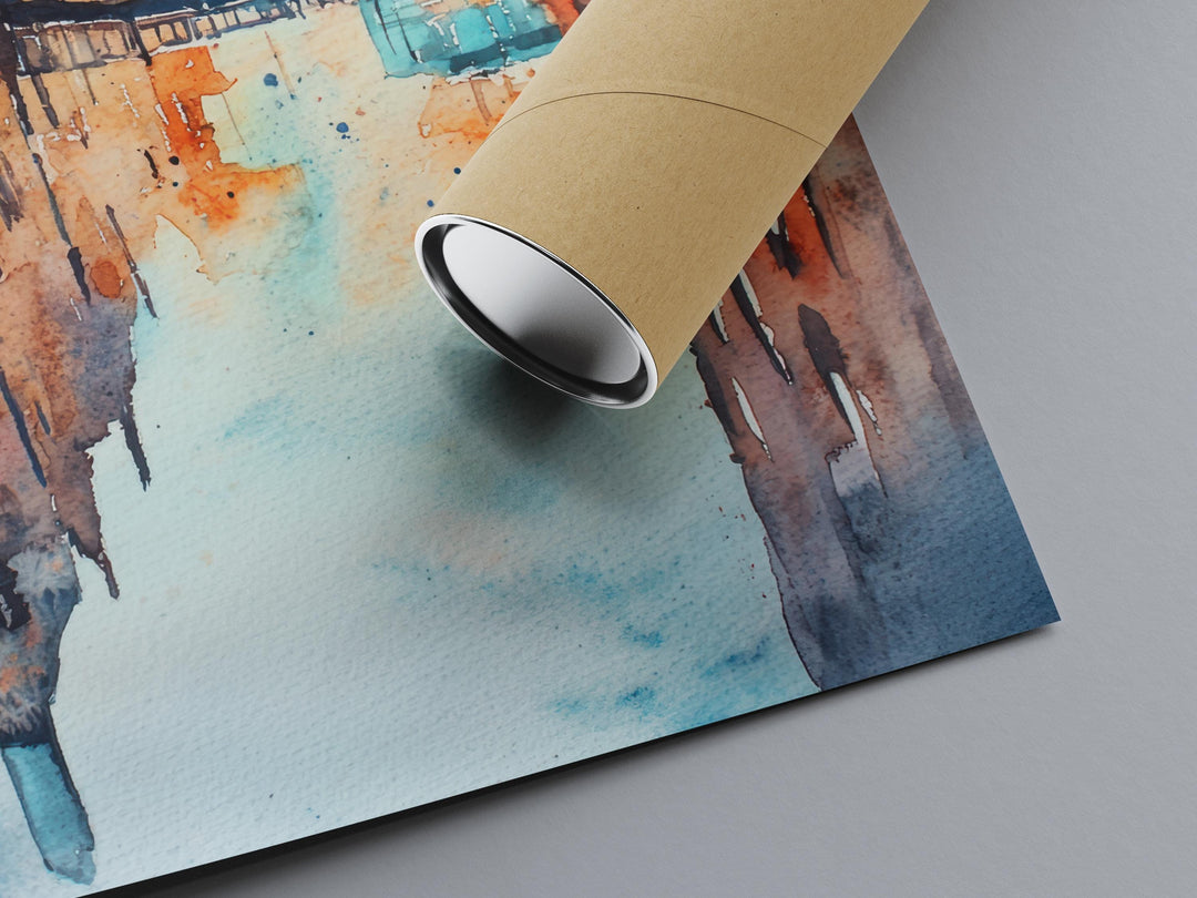 Birmingham Watercolor Poster Birmingham Travel Print England Wall Art Birmingham City Decor Urban Skyline Canal Architecture Scene Print