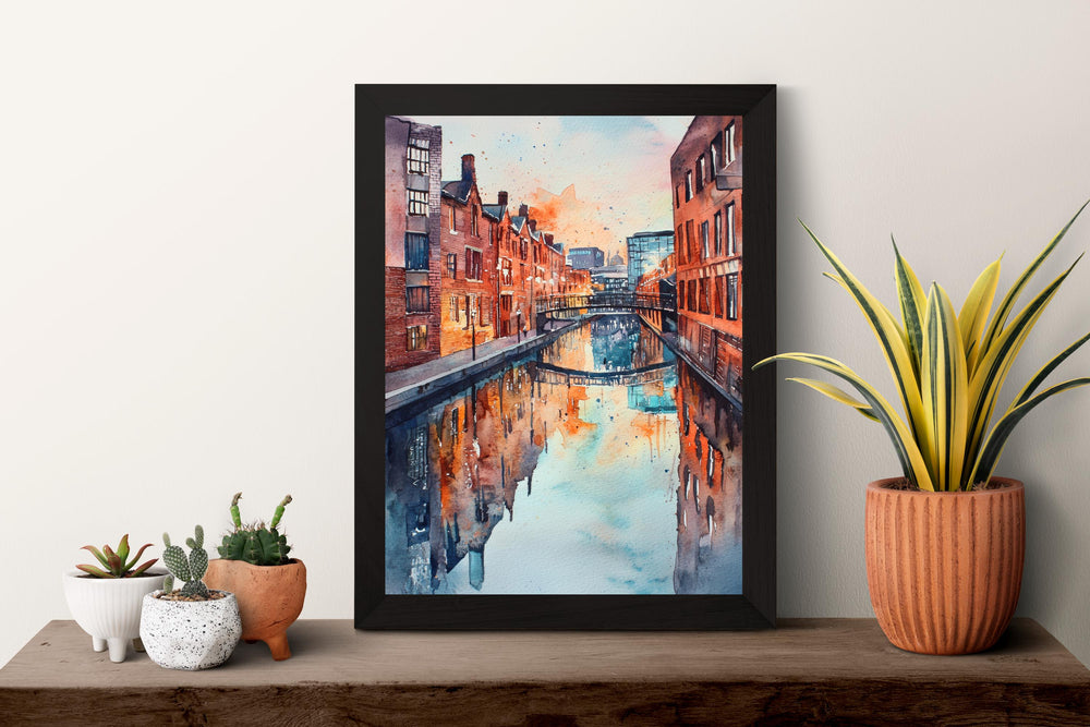 Birmingham Watercolor Poster Birmingham Travel Print England Wall Art Birmingham City Decor Urban Skyline Canal Architecture Scene Print