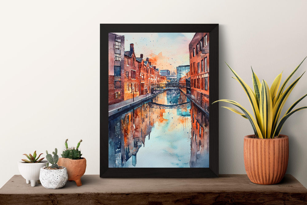 Birmingham Watercolor Poster Birmingham Travel Print England Wall Art Birmingham City Decor Urban Skyline Canal Architecture Scene Print