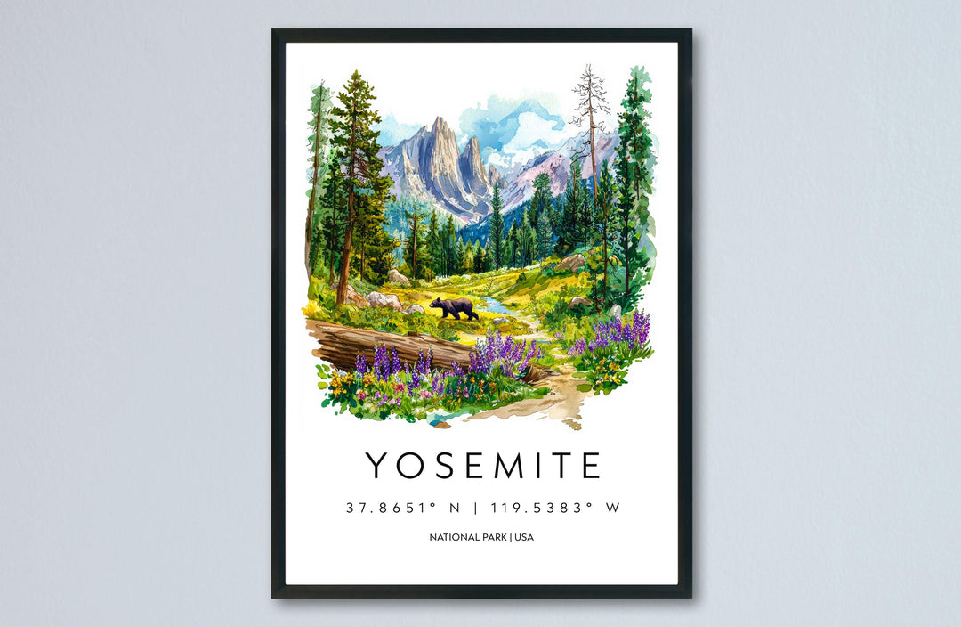 Yosemite National Park Watercolor Poster Yosemite Travel Print California Wall Art Mountain Landscape Decor Nature Scene Valley Print