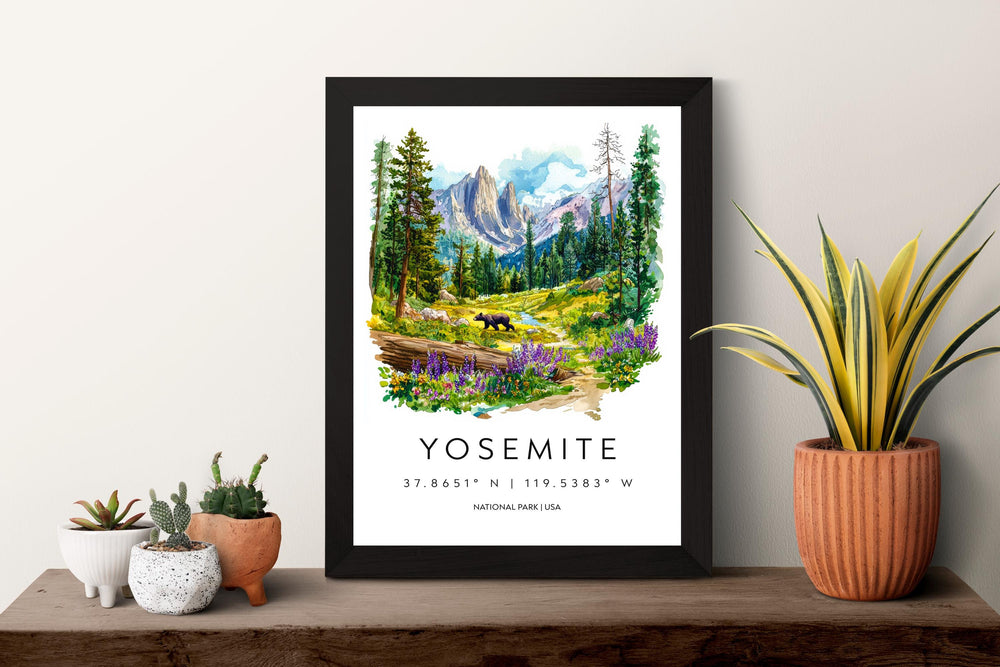 Yosemite National Park Watercolor Poster Yosemite Travel Print California Wall Art Mountain Landscape Decor Nature Scene Valley Print