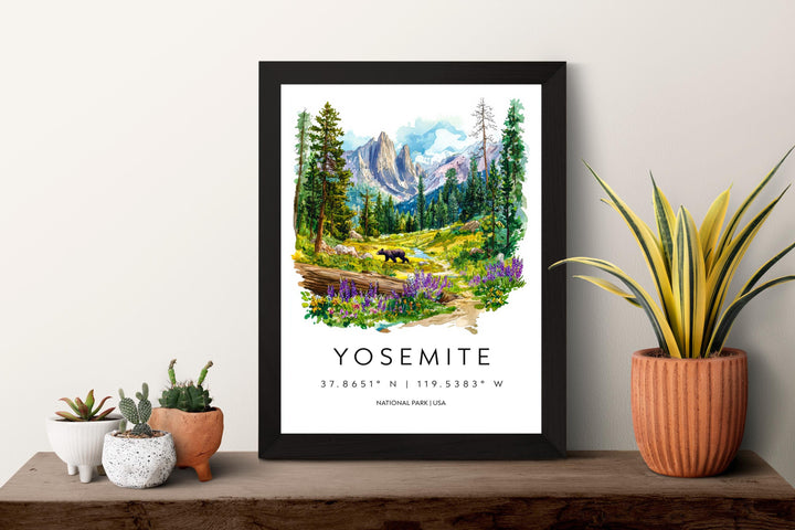 Yosemite National Park Watercolor Poster Yosemite Travel Print California Wall Art Mountain Landscape Decor Nature Scene Valley Print