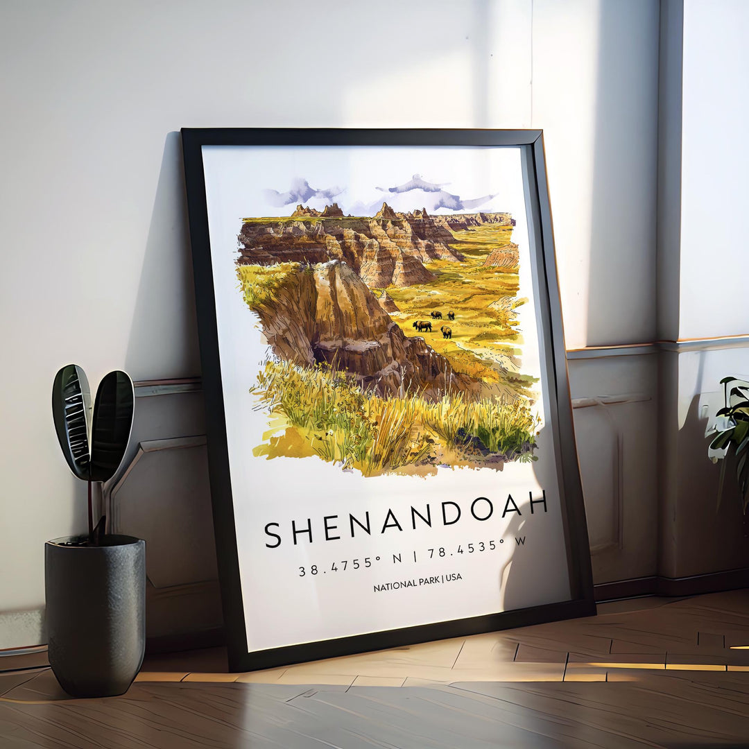 Shenandoah Watercolor Poster Shenandoah Travel Print Virginia Wall Art Shenandoah National Park Decor Skyline Drive Mountain Scene Print