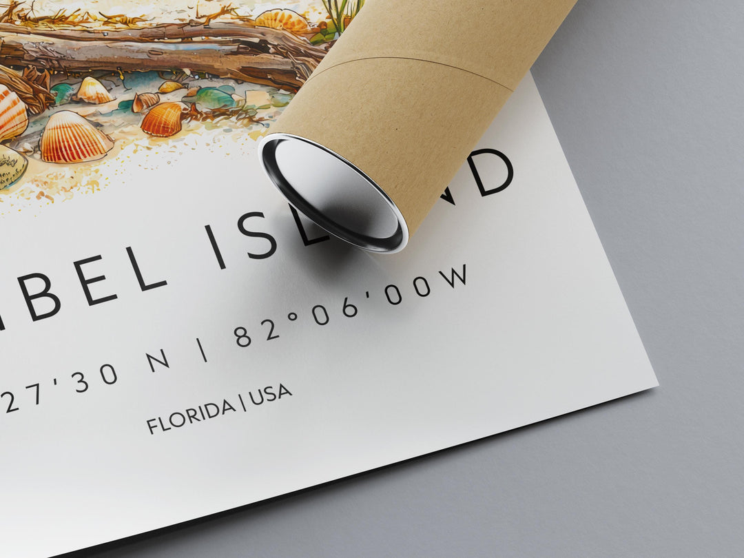 Sanibel Island Watercolor Poster Sanibel Travel Print Florida Wall Art Sanibel Island Decor Coastal Beach Scene Ocean View Shell Print