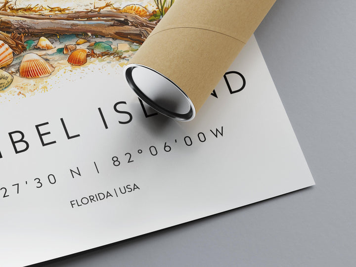 Sanibel Island Watercolor Poster Sanibel Travel Print Florida Wall Art Sanibel Island Decor Coastal Beach Scene Ocean View Shell Print