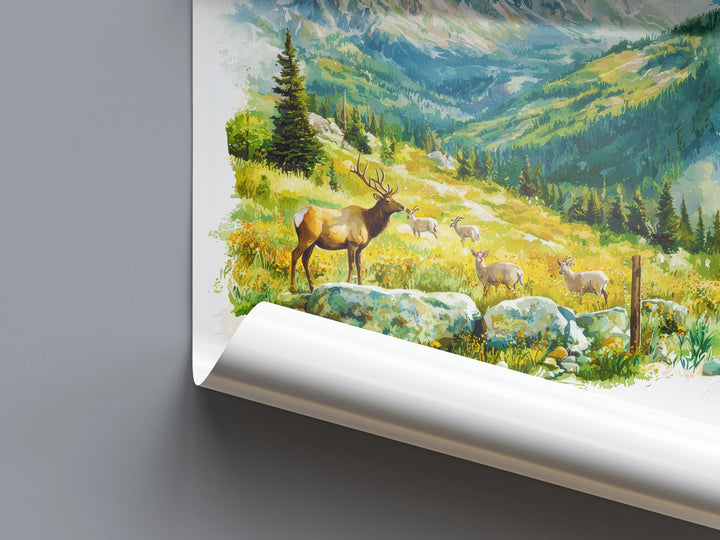 Rocky Mountain Watercolor Poster Rocky Mountain Travel Print Colorado Wall Art National Park Decor Alpine Landscape Hiking Nature Print