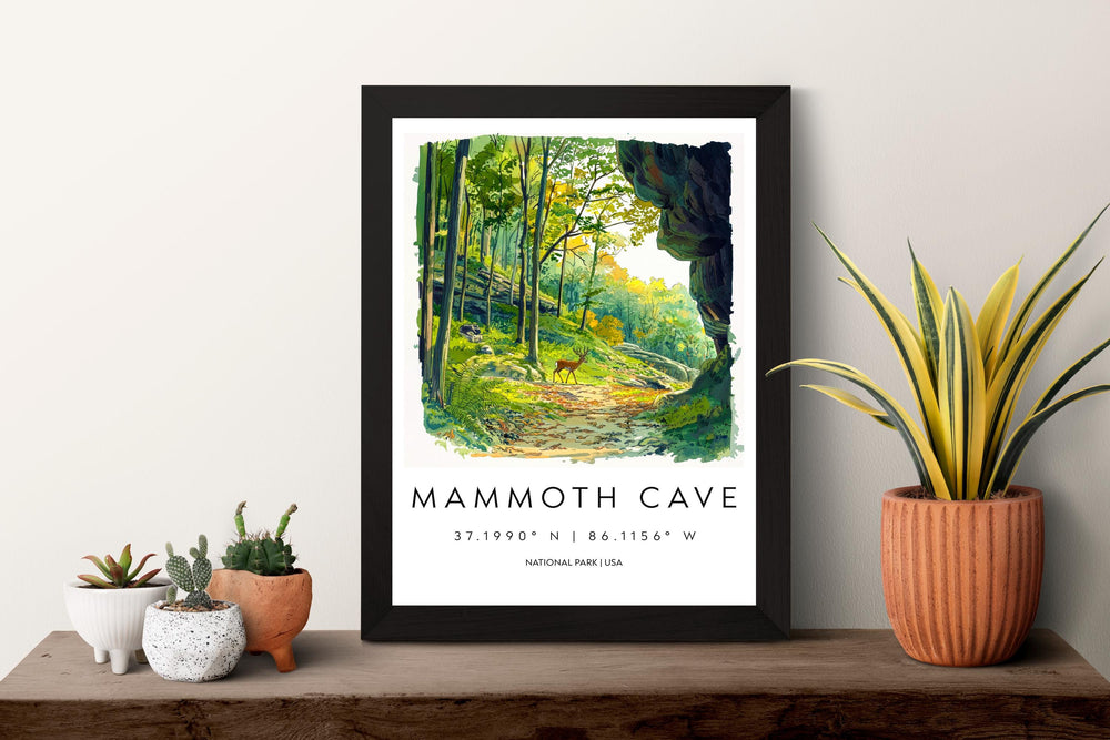 Mammoth Cave Watercolor Poster Mammoth Cave Travel Print Kentucky Wall Art National Park Decor Cave Landscape Subterranean Scene Print
