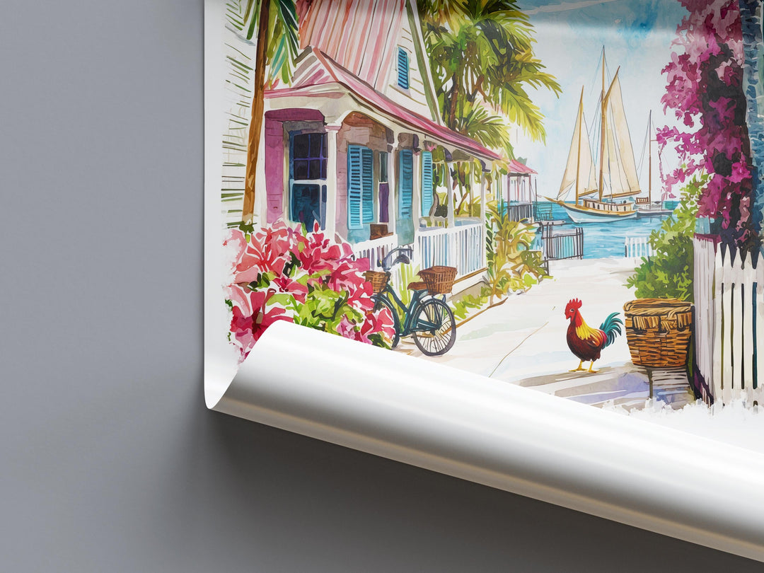 Key West Watercolor Poster Key West Travel Print Florida Wall Art Key West Island Decor Tropical Beach Scene Sunset Coastline Print