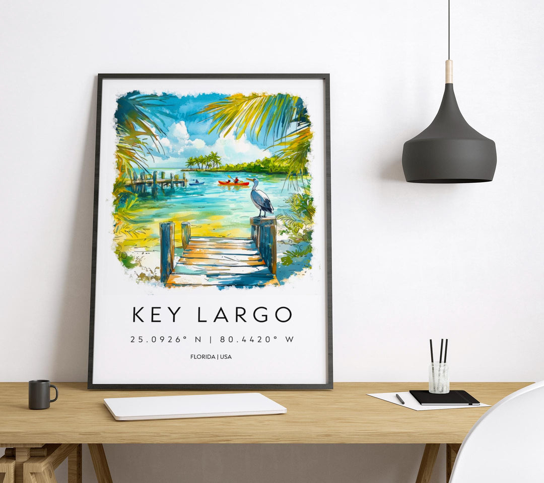 Key Largo Watercolor Poster Key Largo Travel Print Florida Wall Art Key Largo Decor Island Coast Scene Tropical Ocean Sunset Landscape