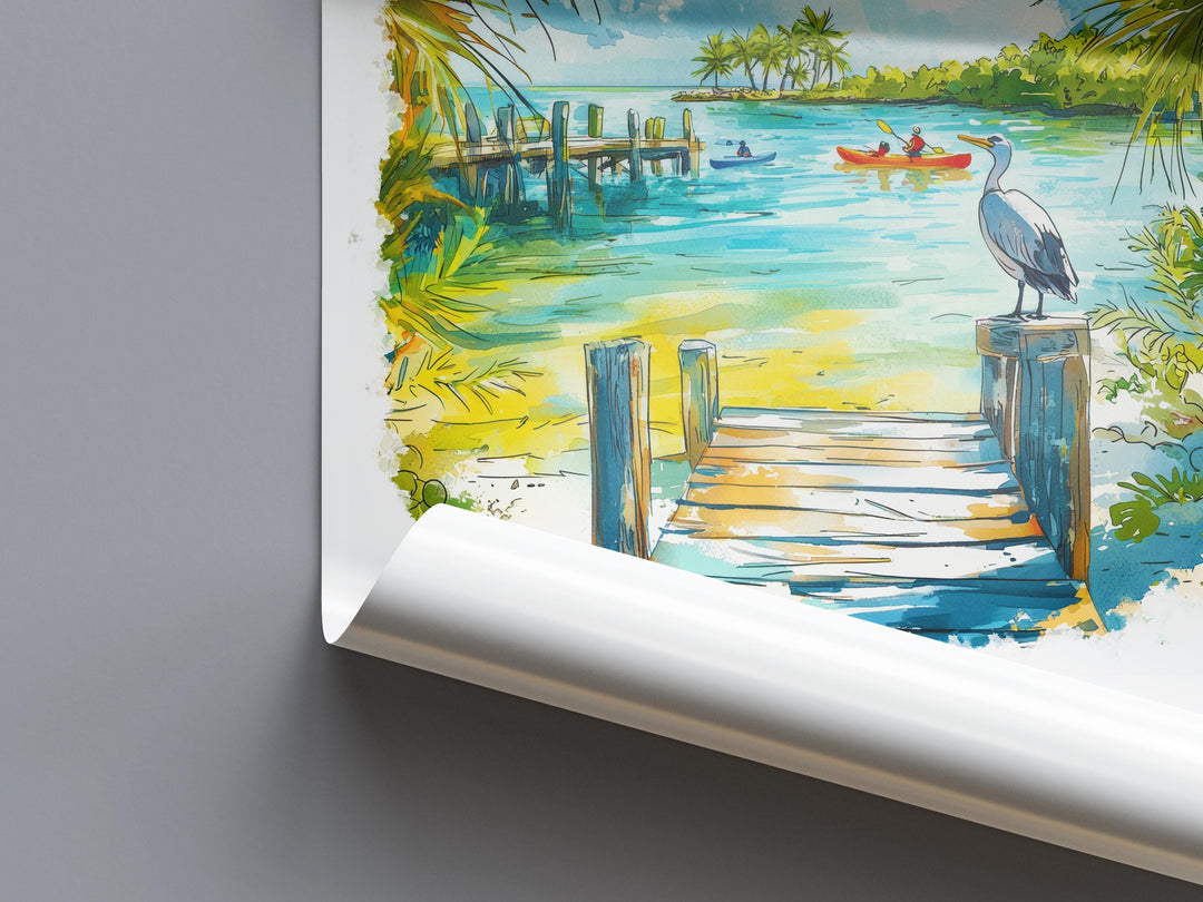 Key Largo Watercolor Poster Key Largo Travel Print Florida Wall Art Key Largo Decor Island Coast Scene Tropical Ocean Sunset Landscape