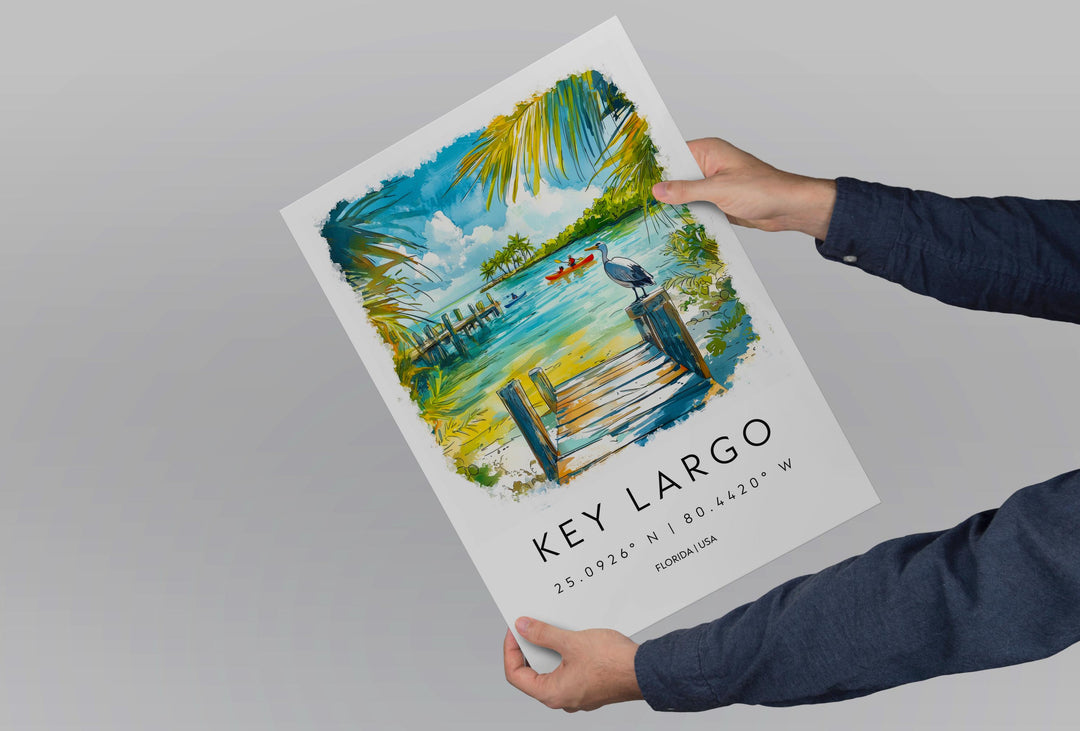 Key Largo Watercolor Poster Key Largo Travel Print Florida Wall Art Key Largo Decor Island Coast Scene Tropical Ocean Sunset Landscape