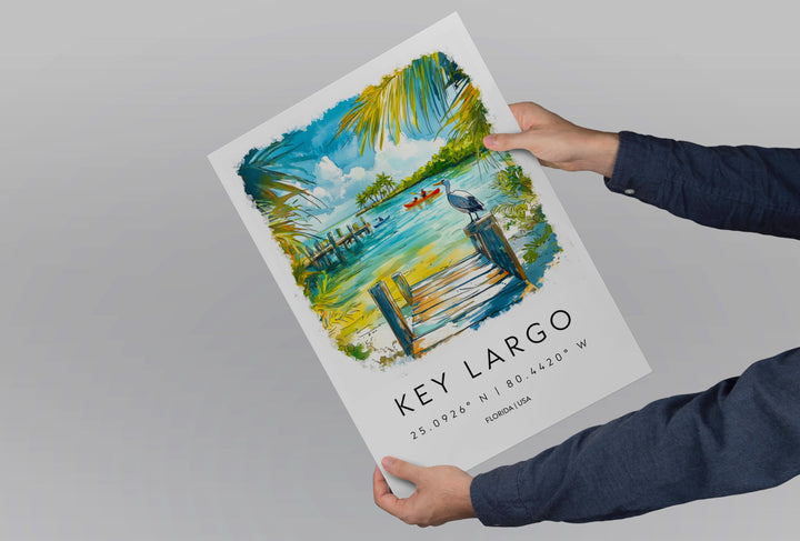 Key Largo Watercolor Poster Key Largo Travel Print Florida Wall Art Key Largo Decor Island Coast Scene Tropical Ocean Sunset Landscape