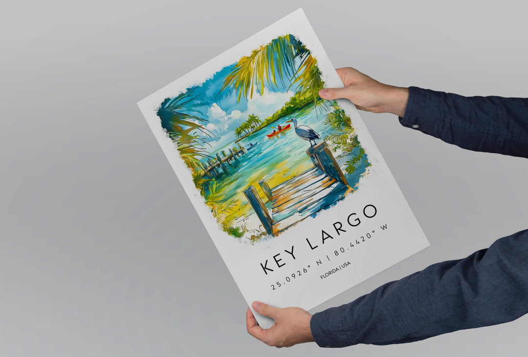 Key Largo Watercolor Poster Key Largo Travel Print Florida Wall Art Key Largo Decor Island Coast Scene Tropical Ocean Sunset Landscape
