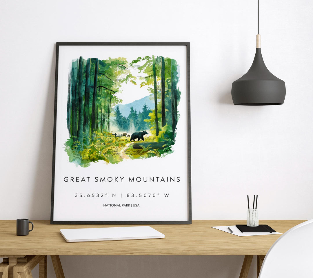 Great Smoky Mountains Watercolor Poster Smoky Mountains Travel Print Tennessee Wall Art Mountain Landscape Park Decor Scenic Nature Print