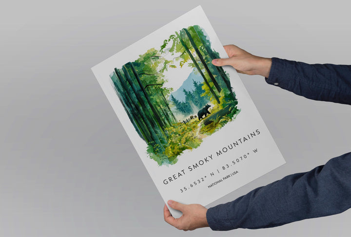 Great Smoky Mountains Watercolor Poster Smoky Mountains Travel Print Tennessee Wall Art Mountain Landscape Park Decor Scenic Nature Print