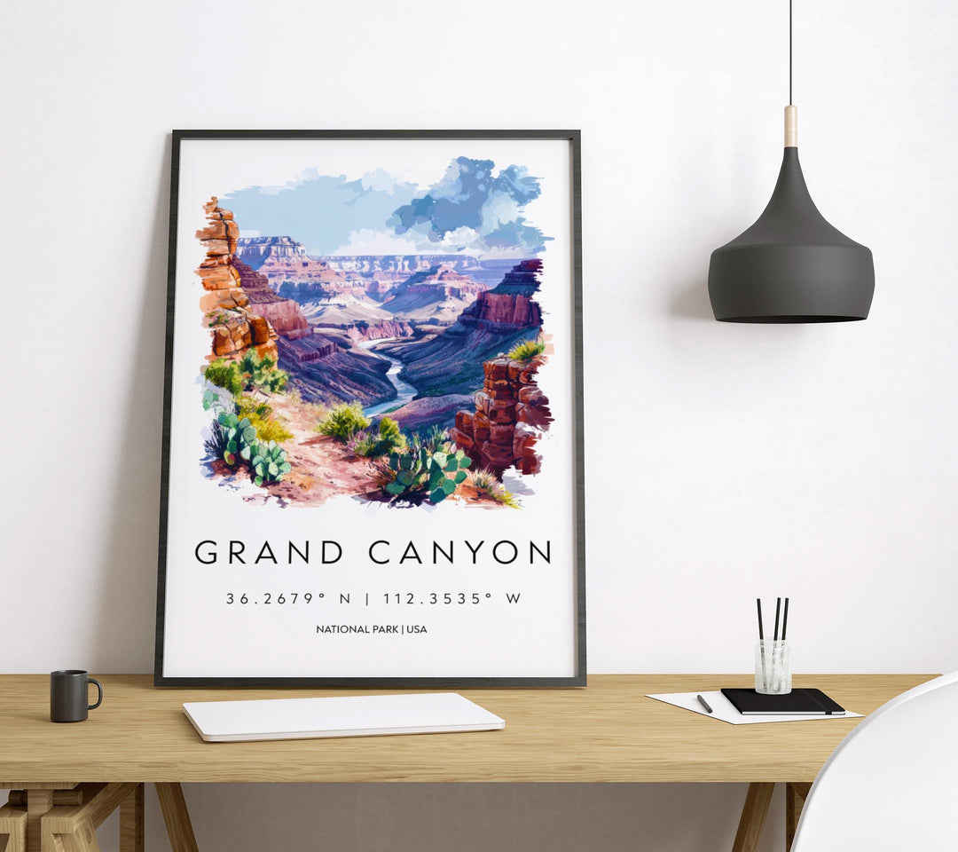 Grand Canyon Watercolor Poster Grand Canyon Travel Print Arizona Wall Art Grand Canyon Decor Southwest Landscape Nature Scene Print