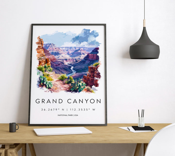 Grand Canyon Watercolor Poster Grand Canyon Travel Print Arizona Wall Art Grand Canyon Decor Southwest Landscape Nature Scene Print