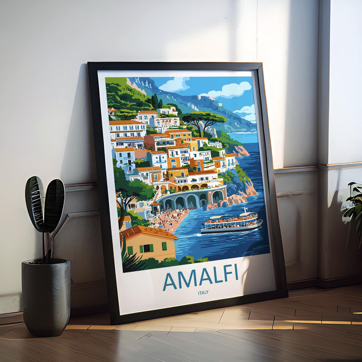 Amalfi Coast Travel Poster Italy Wall Art Positano View Cityscape Print Urban Decor Italy Gift Souvenir Scene Europe Beach Landmark Art