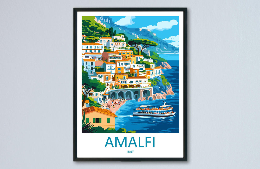 Amalfi Coast Travel Poster Italy Wall Art Positano View Cityscape Print Urban Decor Italy Gift Souvenir Scene Europe Beach Landmark Art