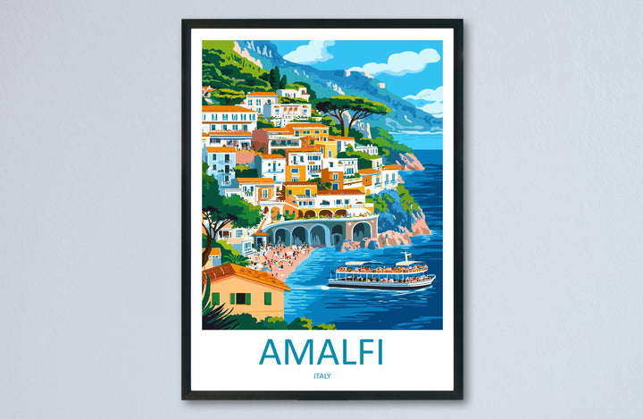 Amalfi Coast Travel Poster Italy Wall Art Positano View Cityscape Print Urban Decor Italy Gift Souvenir Scene Europe Beach Landmark Art