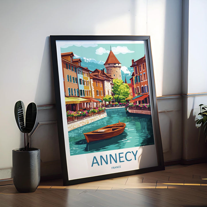 Annecy Travel Poster France Wall Art Lake View Cityscape Print Urban Decor France Gift Souvenir Scene Europe Alpine Landmark Art