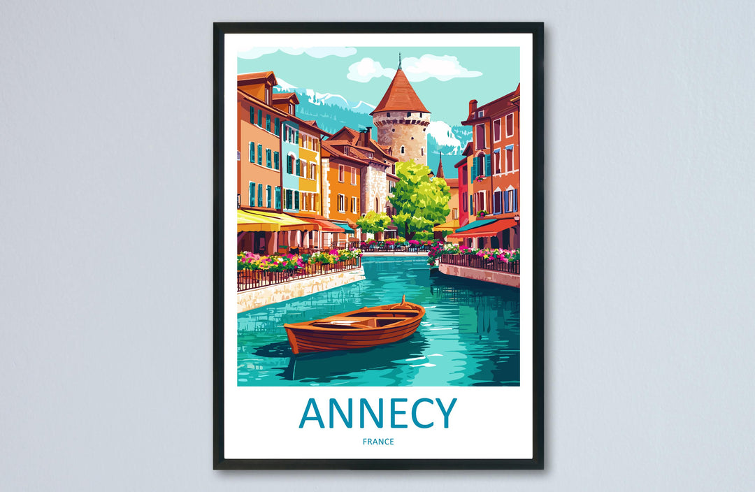 Annecy Travel Poster France Wall Art Lake View Cityscape Print Urban Decor France Gift Souvenir Scene Europe Alpine Landmark Art