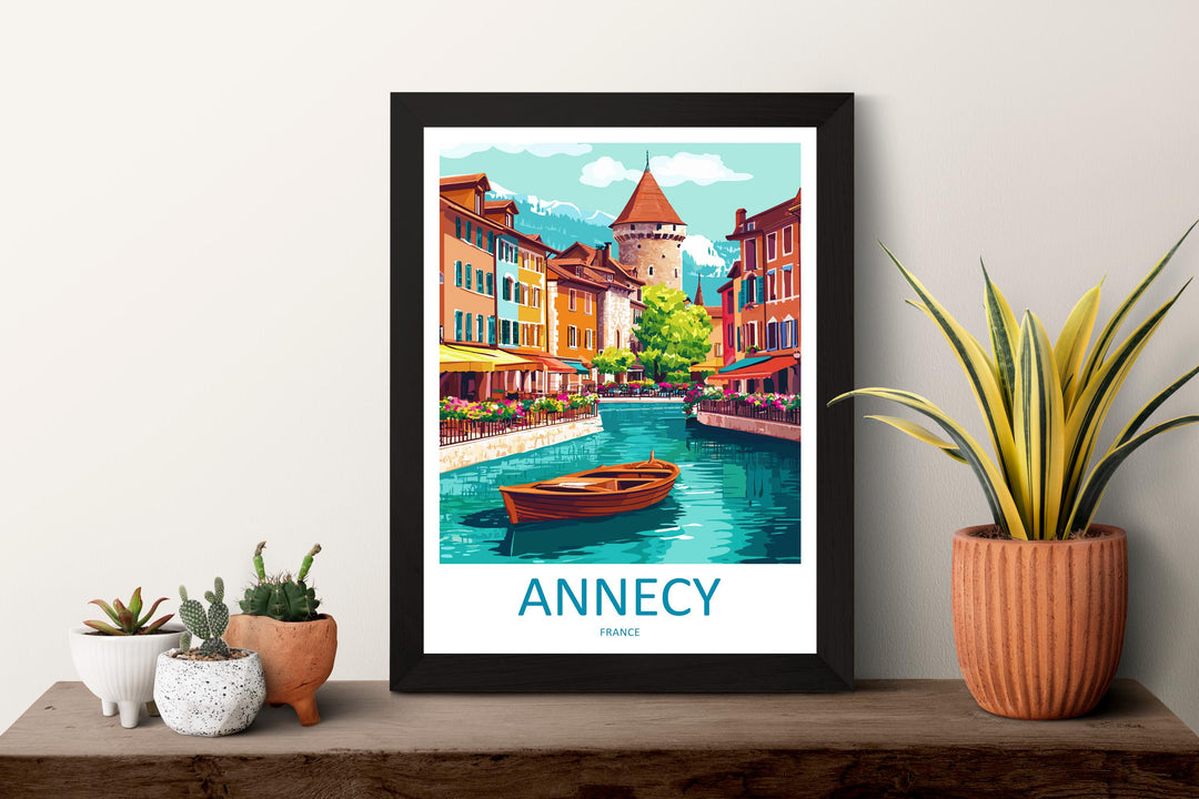 Annecy Travel Poster France Wall Art Lake View Cityscape Print Urban Decor France Gift Souvenir Scene Europe Alpine Landmark Art