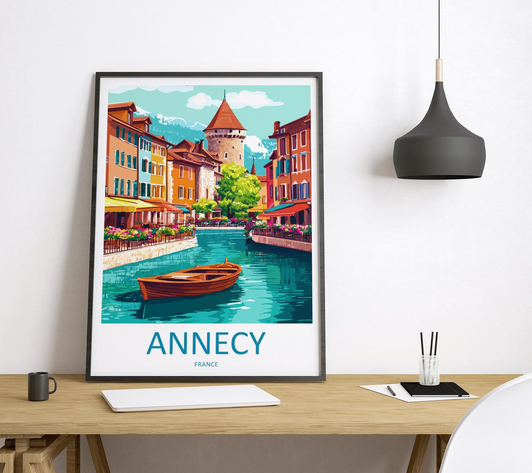 Annecy Travel Poster France Wall Art Lake View Cityscape Print Urban Decor France Gift Souvenir Scene Europe Alpine Landmark Art