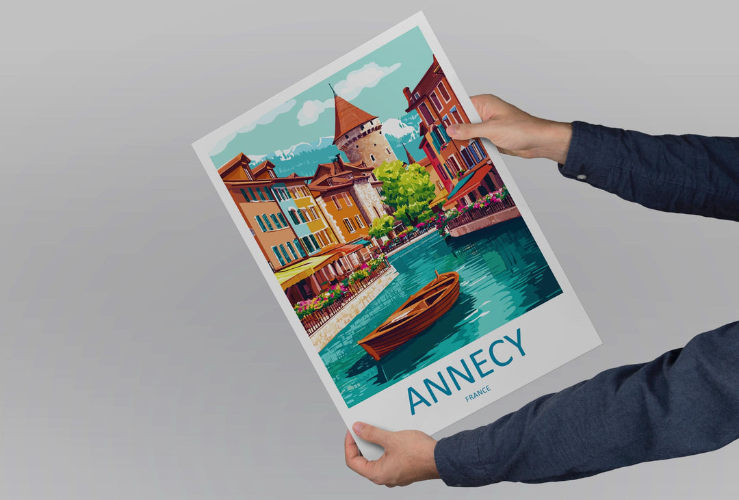 Annecy Travel Poster France Wall Art Lake View Cityscape Print Urban Decor France Gift Souvenir Scene Europe Alpine Landmark Art