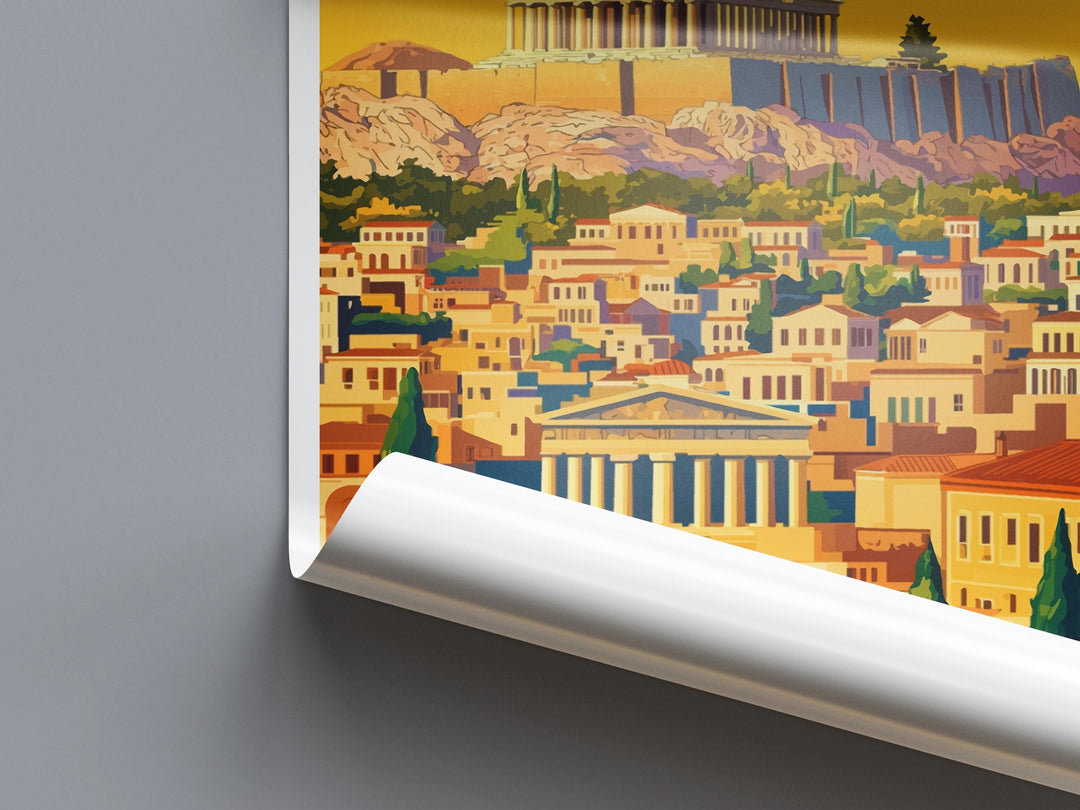 Athens Travel Poster Greece Wall Art Acropolis Cityscape Print Urban Decor Greece Gift Souvenir Scene Europe Ancient Landmark Art