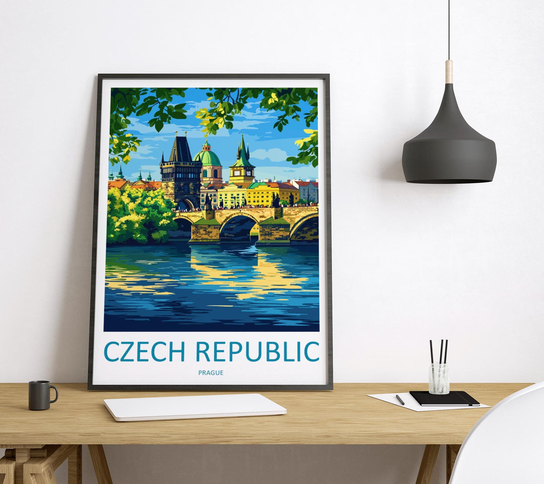 Czech Republic Travel Poster Europe Wall Art Prague Cityscape Print Urban Decor Czech Gift Souvenir Scene European Landmark Art