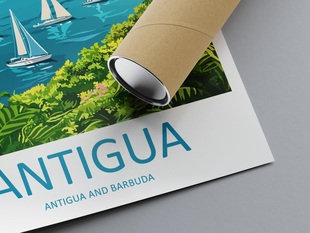Antigua Travel Poster Caribbean Wall Art Beach Ocean View Tropical Decor Island Gift Souvenir Scene Paradise Landmark Art
