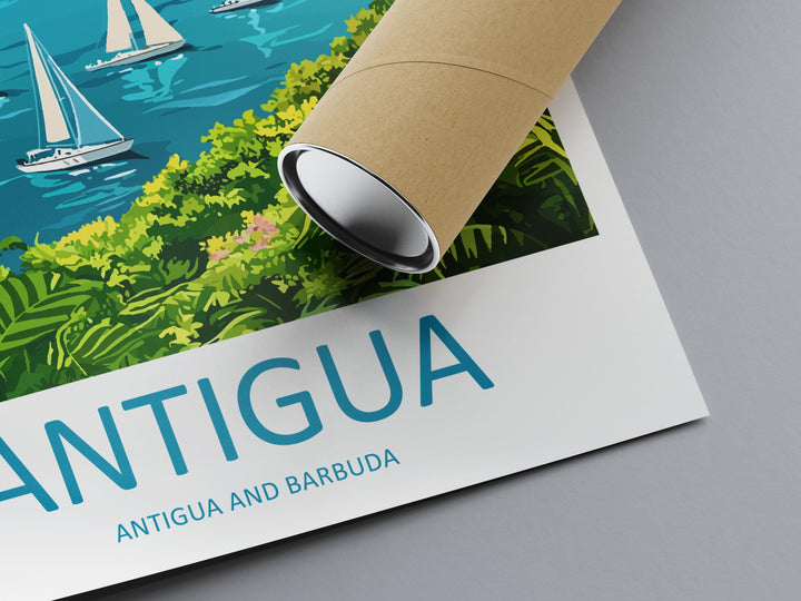 Antigua Travel Poster Caribbean Wall Art Beach Ocean View Tropical Decor Island Gift Souvenir Scene Paradise Landmark Art