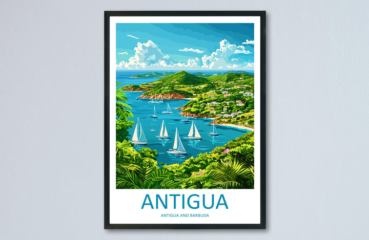 Antigua Travel Poster Caribbean Wall Art Beach Ocean View Tropical Decor Island Gift Souvenir Scene Paradise Landmark Art