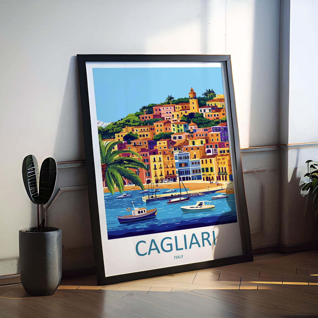 Cagliari Travel Poster Sardinia Italy Wall Art Cityscape Sea View Mediterranean Decor Italian Gift Souvenir Scene Europe Coastal Art