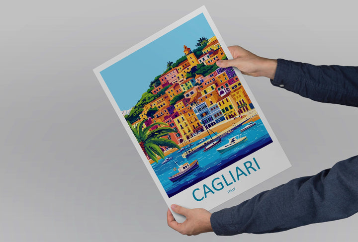 Cagliari Travel Poster Sardinia Italy Wall Art Cityscape Sea View Mediterranean Decor Italian Gift Souvenir Scene Europe Coastal Art