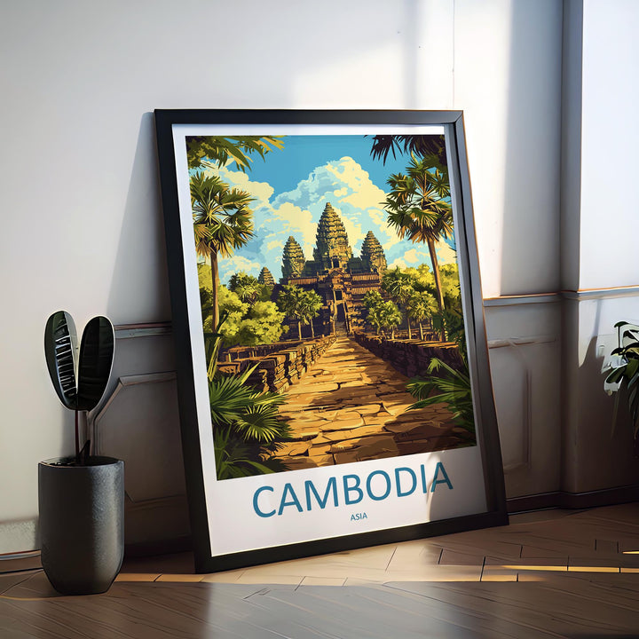 Cambodia Travel Poster Asia Wall Art Angkor Wat Temple Print Ancient Decor Cambodian Gift Souvenir Scene Southeast Asia Landmark Art