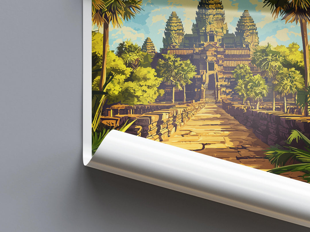 Cambodia Travel Poster Asia Wall Art Angkor Wat Temple Print Ancient Decor Cambodian Gift Souvenir Scene Southeast Asia Landmark Art