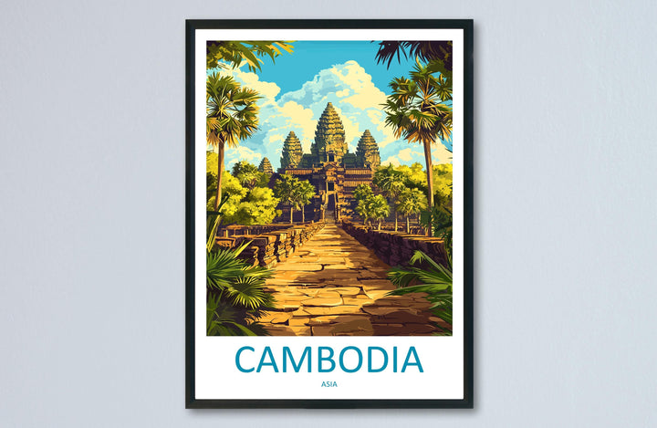 Cambodia Travel Poster Asia Wall Art Angkor Wat Temple Print Ancient Decor Cambodian Gift Souvenir Scene Southeast Asia Landmark Art
