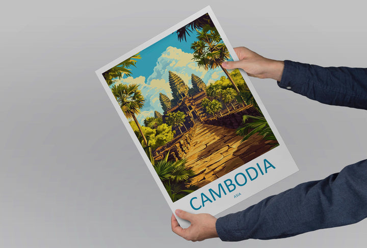Cambodia Travel Poster Asia Wall Art Angkor Wat Temple Print Ancient Decor Cambodian Gift Souvenir Scene Southeast Asia Landmark Art