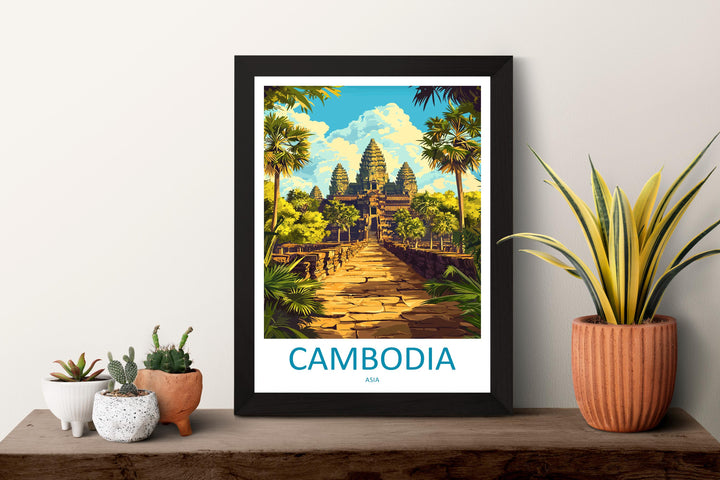 Cambodia Travel Poster Asia Wall Art Angkor Wat Temple Print Ancient Decor Cambodian Gift Souvenir Scene Southeast Asia Landmark Art
