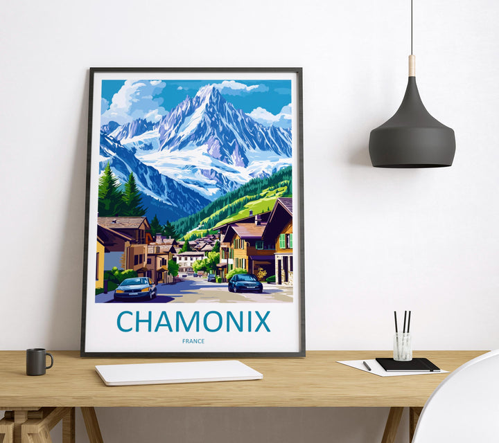 Chamonix Travel Poster France Wall Art Mont Blanc Alpine Print Nature Decor French Gift Souvenir Scene Europe Mountain Art