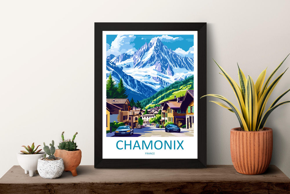 Chamonix Travel Poster France Wall Art Mont Blanc Alpine Print Nature Decor French Gift Souvenir Scene Europe Mountain Art